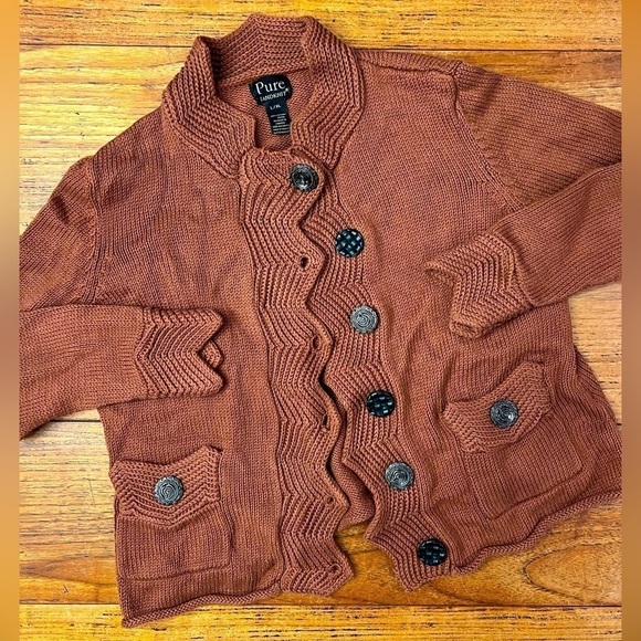 Vintage Pure Handknit Cotton Rust Enlarged Button Cardigan / L/XL - Picture 1 of 9